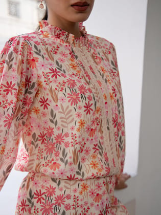 Beige Georgette Floral Regular Co-Ord Set Beige Georgette Floral Regular Co-Ord Set