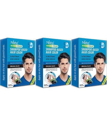 Nisha Quick Color 5 Minutes Shampoo Hair Colour Original Black 60ml Pack of 3, 5 Weeks Long Lasting Hair Colour Shampoo