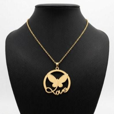 Love Butterfly Circle Pendant Necklace | Gold-Tone Anti-Tarnish Imitation Jewellery