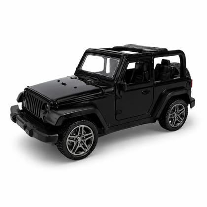 Braintastic Model Diecast Car Toy Vehicle Pull Back Friction with Openable Doors Light & Music Toys for Kids Age 3+ Years (Thar Jeep Small Black)