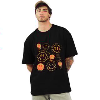 Leotude Men Black Printed Cotton Blend T-Shirt