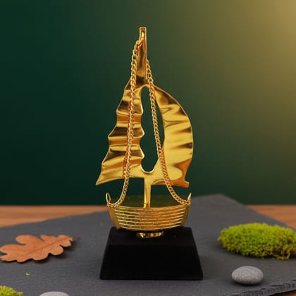 Decorative Ship Showpiece With Wooden Base | Nautical Home Decor, Height : 10 Inch (ZMAS458 A)