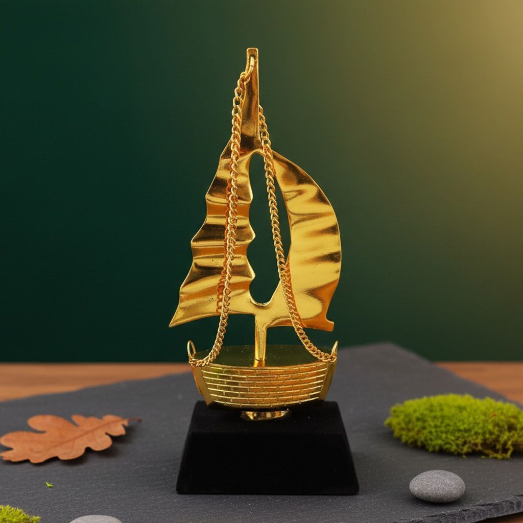 Decorative Ship Showpiece With Wooden Base | Nautical Home Decor, Height : 10 Inch (ZMAS458 A)