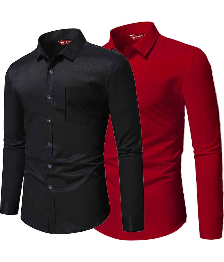 Yugnik Cotton Blend Slim Fit Full Sleeves Men's Formal Shirt - Navy Blue ( Pack of 2 )