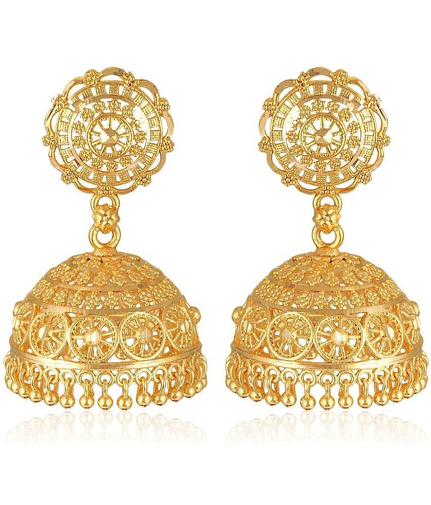 Vighnaharta Golden Jhumki Earrings ( Pack of 1 )