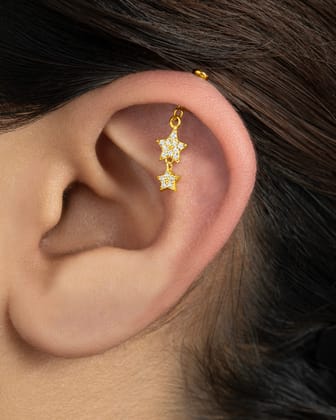 Zirconia Star Droplets - Helix Hanging - 14K Gold Plated-Screw attachment
