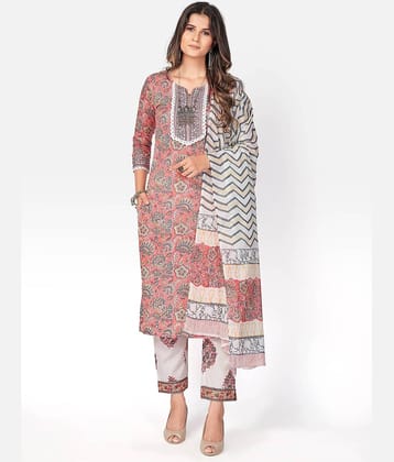 Vbuyz - Pink Straight Cotton Women's Stitched Salwar Suit ( Pack of 1 )