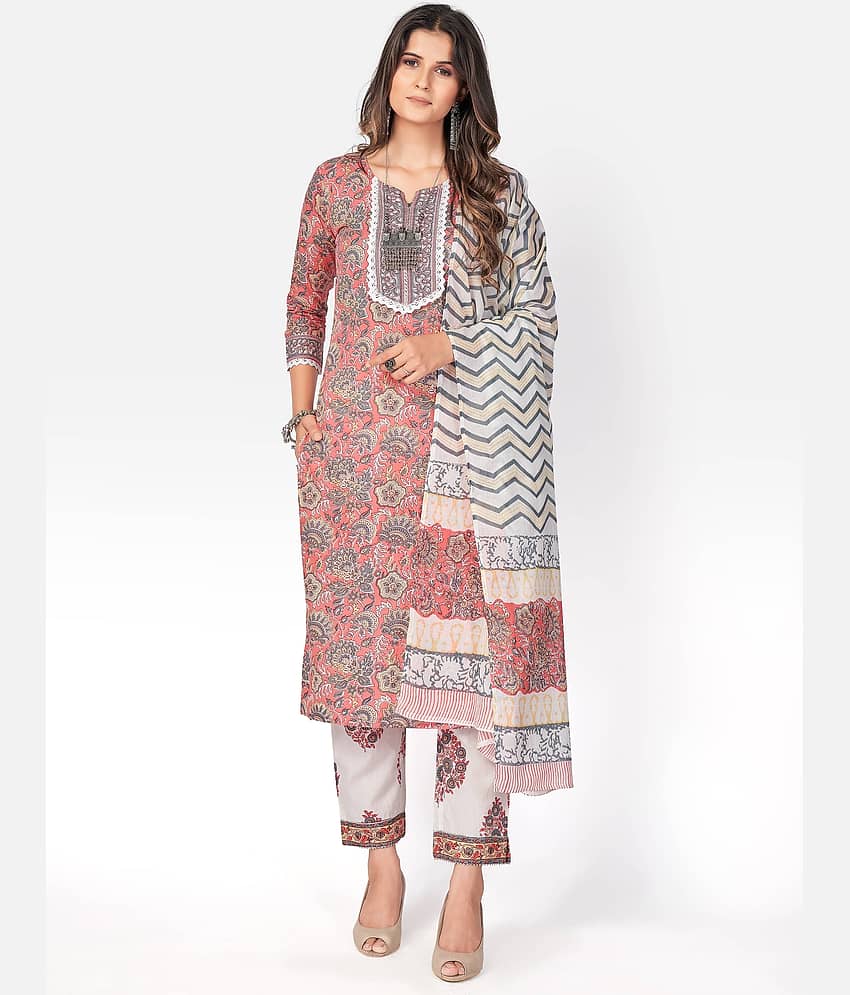 Vbuyz - Pink Straight Cotton Women's Stitched Salwar Suit ( Pack of 1 )