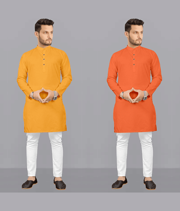 Fashionfricks Multi Cotton Blend Regular Fit Men's Kurta Pyjama Set ( Pack of 2 )