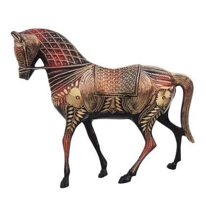Brass Standing Horse Statue | Elegant Handcrafted Brass Horse Showpiece, Height : 10 Inch (ANMAS177 A)