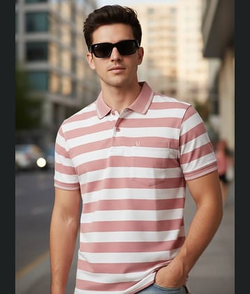 UNIBERRY Men Cotton Blend Regular Fit Striped Polo T Shirt ( Pink )