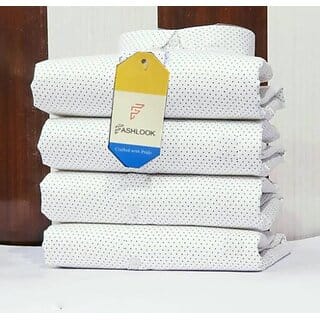 Fashlook Polka Print Curved Collar Regular Fit Cotton Blend Casual White Shirt For Mens