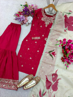 Beautiful Party Wear Top-Sarara And Dupatta With Moti Work Beautiful Party Wear Top-Sarara And Dupatta With Moti Work