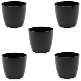 De Gardenia Flower Pots - 4.4 Inch Plastic Flower Pots | Modern Decorative Indoor Outdoor Planters/Pots - Plant Not Included - Pack of (5 Black)