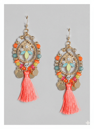 justpeachy Peach-Coloured Gold-Plated Tasselled Contemporary Drop Earrings