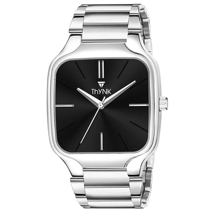 Thynk Men's Black Square Dial Analog Watch|Premium Silver Metal Strap & Luxury Finish