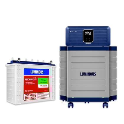 Luminous Zolt 1100 Pure Sine Wave 900VA/12V Inverter with Red Charge RC 18000ST 150 Ah Short Tubular Battery and Trolley for Home, Office & Shops