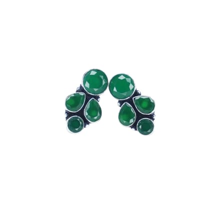 Green Onyx Gemstone Oxidized Silver Stud Earrings For Girls Women
