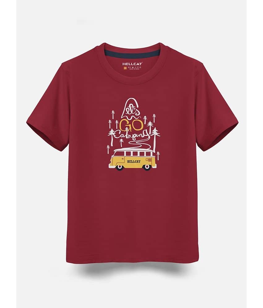 HELLCAT Pack of 1 Boys Cotton Blend T-Shirt ( Maroon )