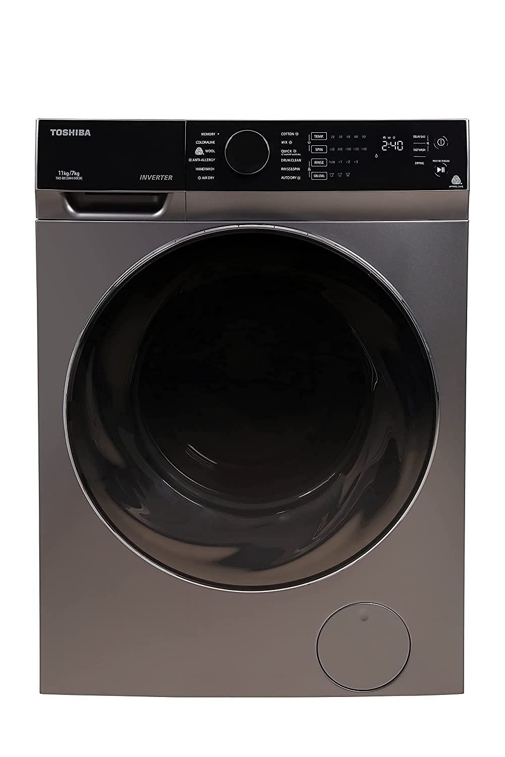 TOSHIBA 11/7 Kg Inverter Fully Automatic Front Loading Washing Dryer (TWD-BK120M4-IND(SK), Premium Silver) TOSHIBA 11/7 Kg Inverter Fully Automatic Front Loading Washing Dryer (TWD-BK120M4-IND(SK), Premium Silver) - Silver / 11/7 kg
