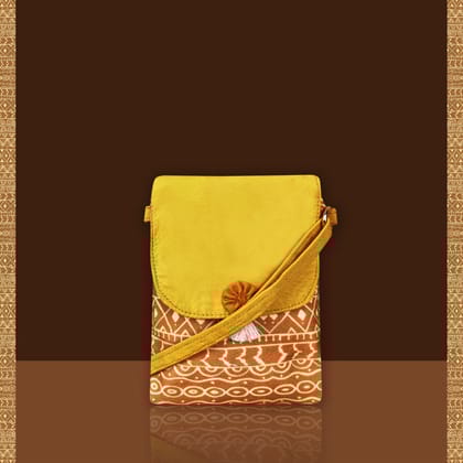 Warli Mobile Sling Bag-Mustard