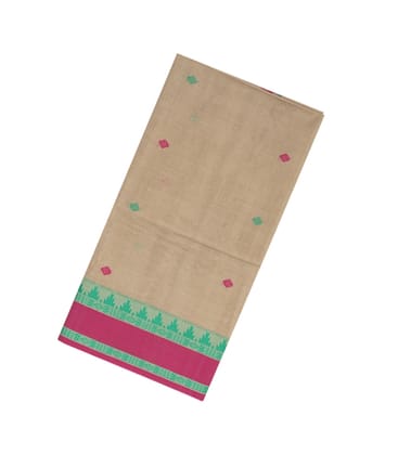 Taupe Handloom Bengal Cotton Saree With Diamond Buttas-Yellow