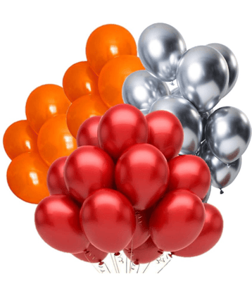 Jolly Party   Combo of Red,Silver,Orange Color Metallic Balloon pack of 51 pcs