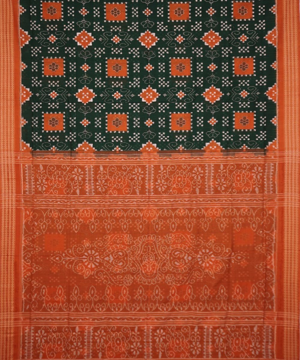 Dark green and rust handloom sambalpuri pasapalli cotton saree