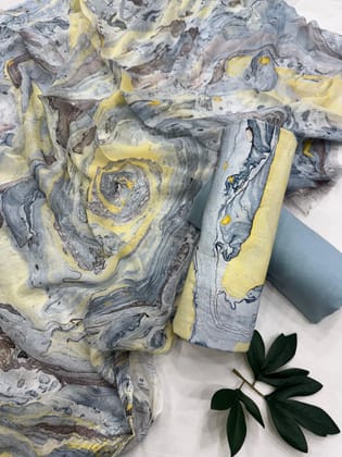 Marble print Cotton Suit With Chiffon Dupatta