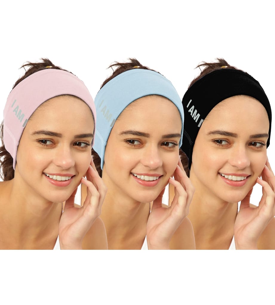 FREECULTR Unisex Bamboo Bandana, Anti Microbial Super Soft & Comfort Fit, Breathable Multipurpose Headband, Face Mask for Dust Protection and Sun - Size Printed Pack of 3-Black, Peach, Chalk Blue