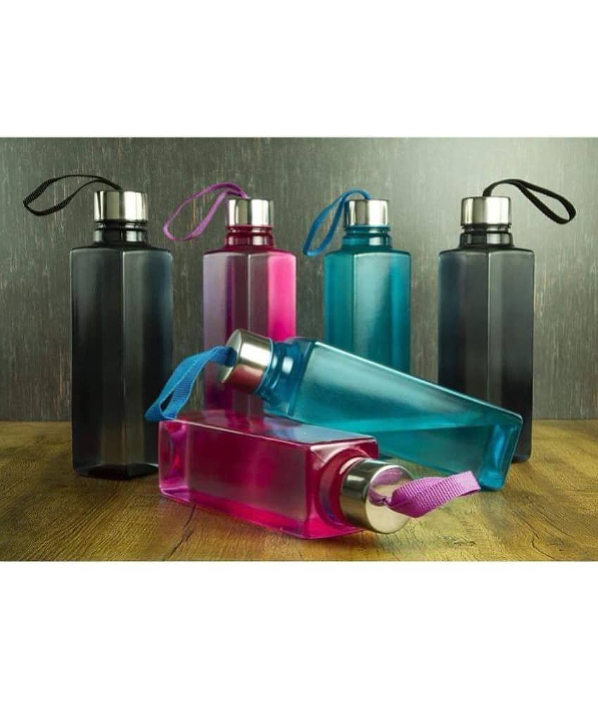 NCMART Square Water Bottle Multicolour Polypropylene Water Bottle 1000 mL ( Set of 6 )