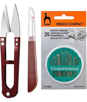 3 Pieces Sewing Seam Ripper Kit, Include Seam Rippers Stitch Remover, Thread Remover Scissors and Pony Sewing Needle Compact