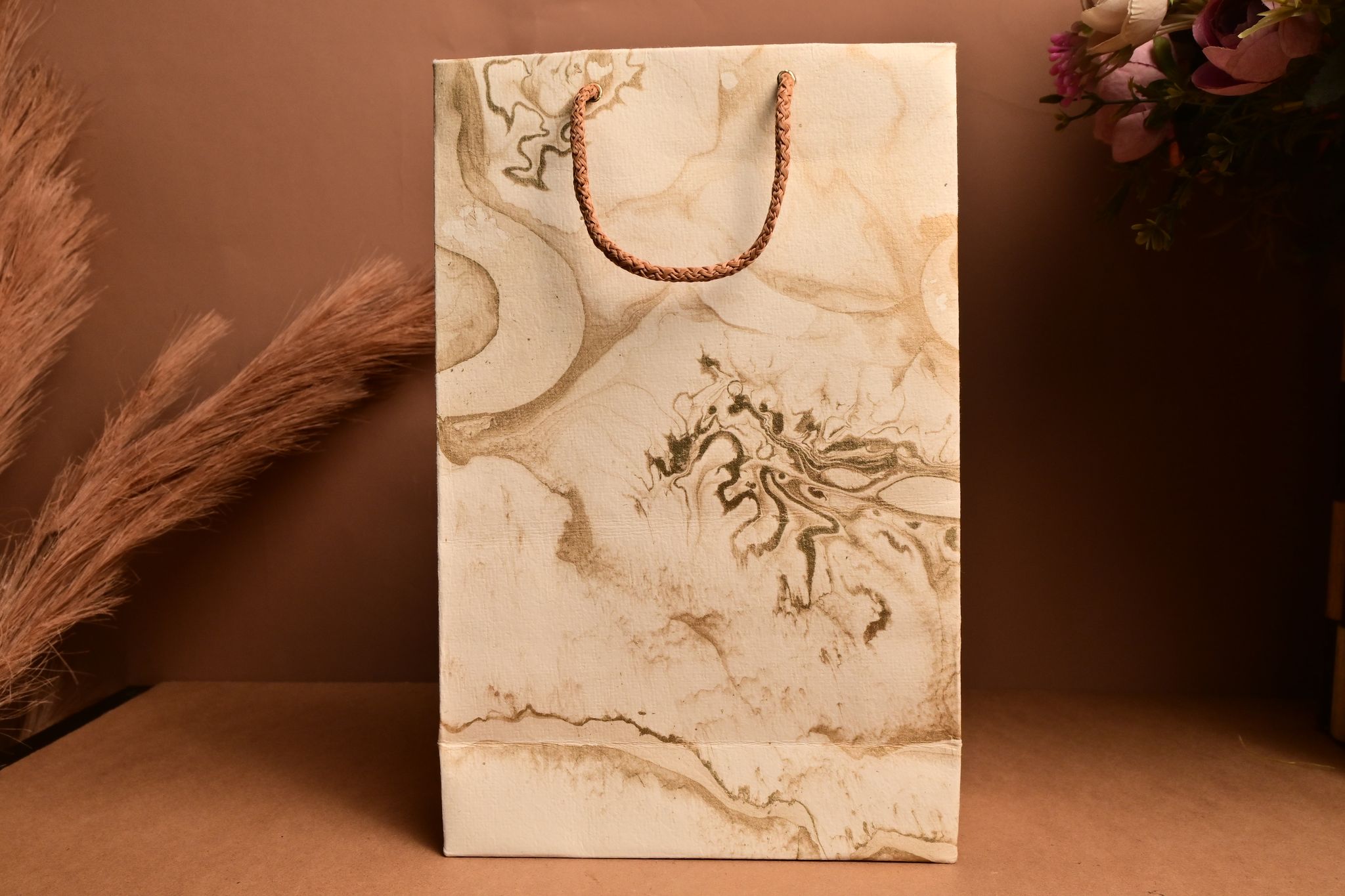Cream / Marble Print Paper Bag