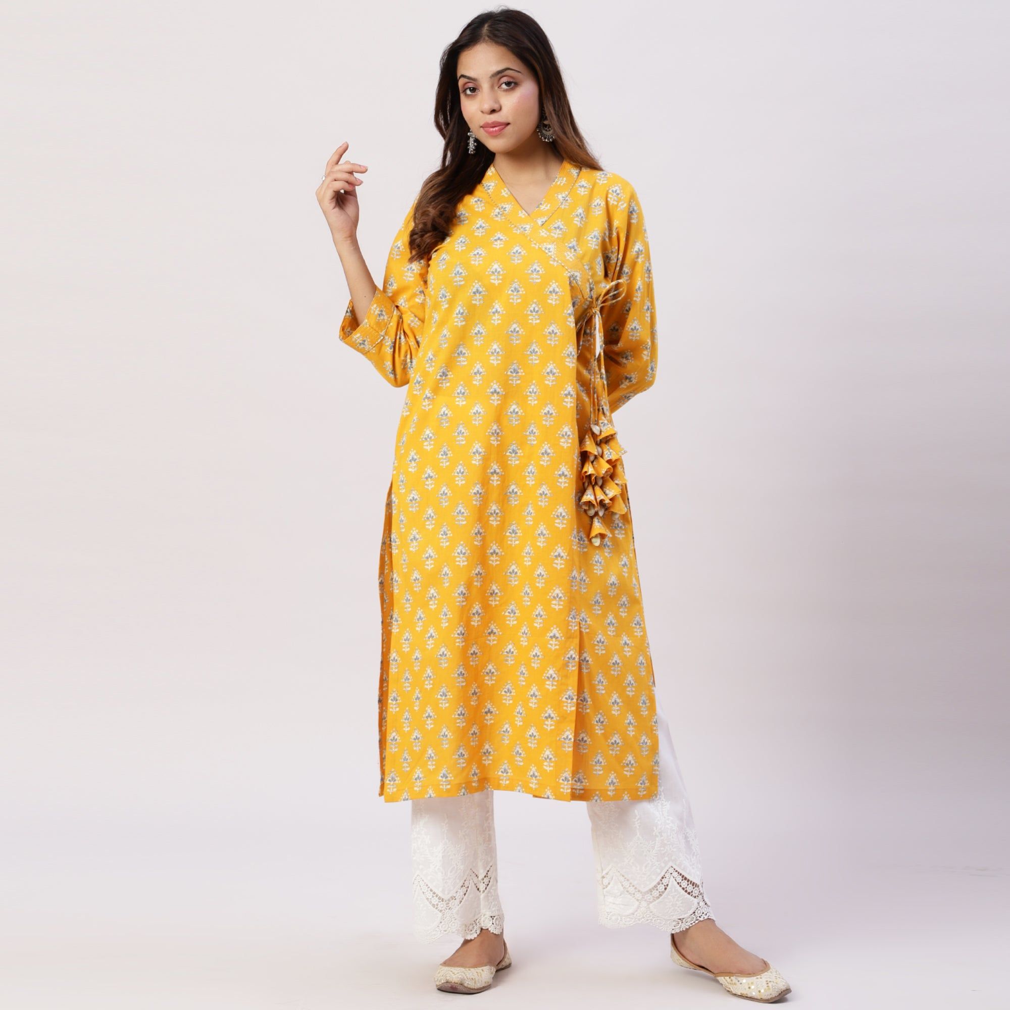 Angarkha style cotton printed kurta-S