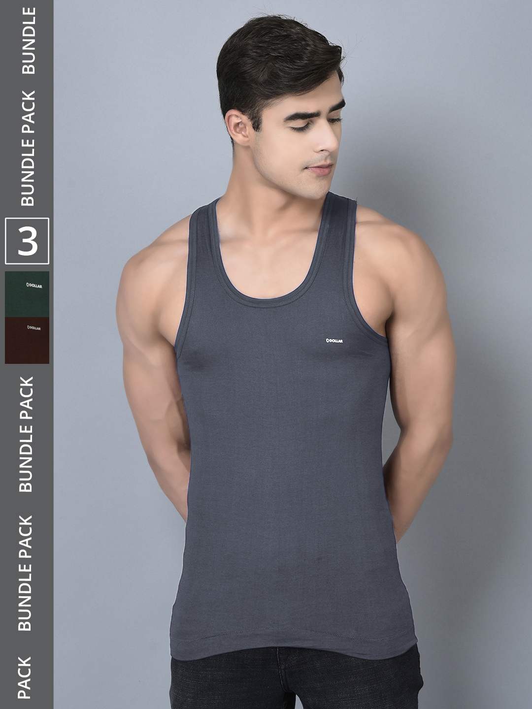 Men's Assorted Pack of 3 Solid Combed Cotton Shrinkless Vest