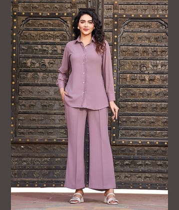 VIBE VISION Women Solid Shirt With Trousers Co-Ord Set ( Blue )