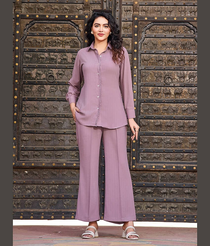 VIBE VISION Women Solid Shirt With Trousers Co-Ord Set ( Blue )