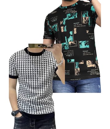 FABRIPPLE Polyester Regular Fit Self Design Half Sleeves Men's Round T-Shirt - Multicolor ( Pack of 2 )