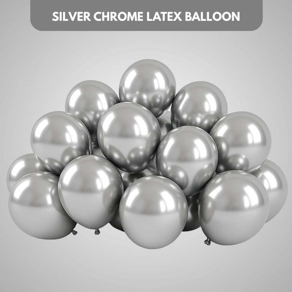 Metallic Silver Latex Balloons 10" - 50PC - Party and Festive Needs | Buy online on ZillyBuy