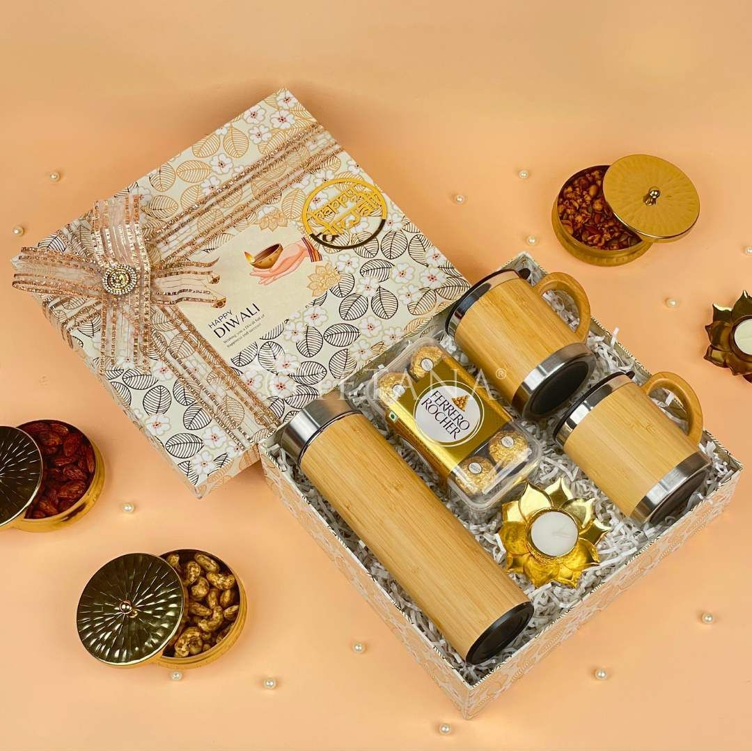 Exclusive Diwali Hamper with Bamboo Bottle, Mugs & Diya