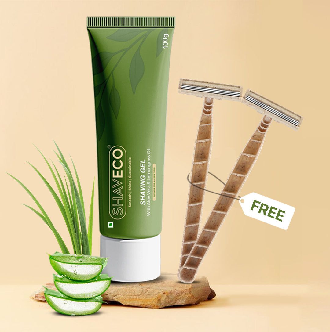 Shaving Gel with Aloe Vera & Lemongrass – Free 2 Razors (100 gm Tube)