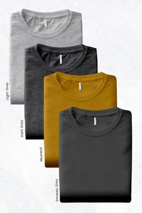 Pack 4 - Dark Grey, Light Grey, Mustard and Smoky Grey - Classic Crew-S