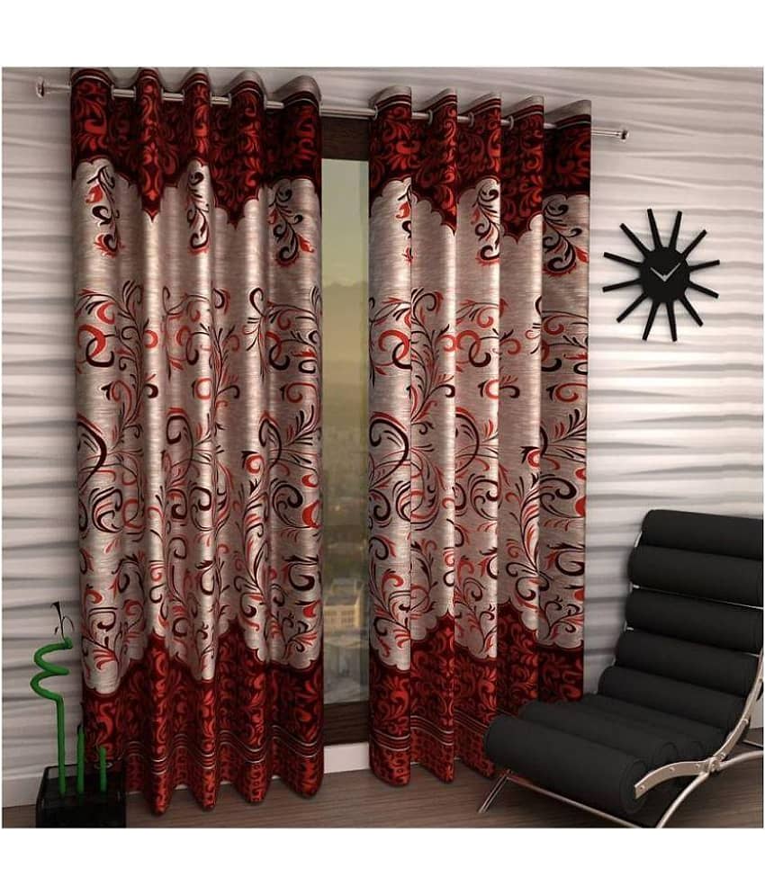 Panipat Textile Hub Floral Semi-Transparent Eyelet Door Curtain 7 ft Pack of 2 -Multi Color