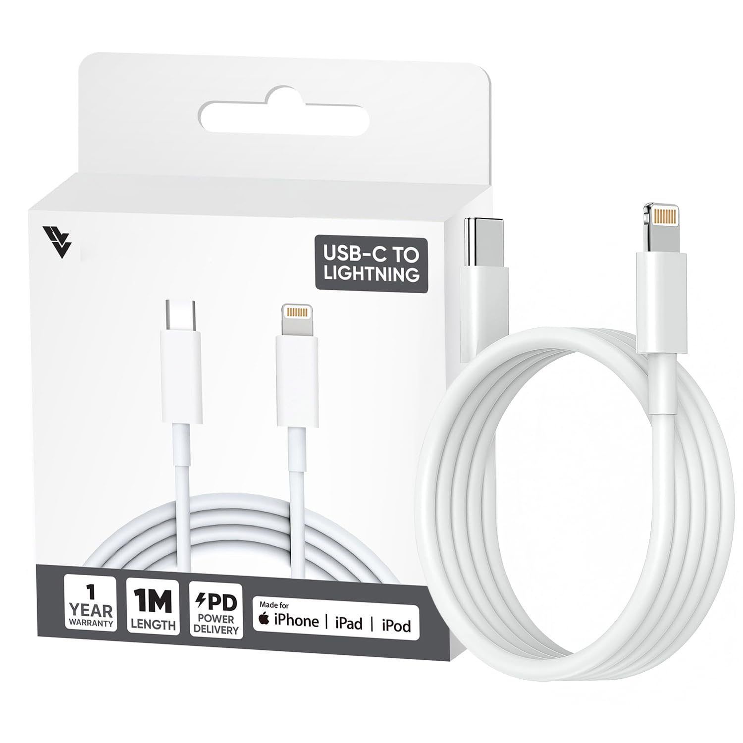 Dr Vaku USB-C to Lightning Cable (MFi-Certified), 1M Fast Charger Cable with USB-C Power Delivery Charging Cord for iPhone 14, 13, 12, 12 Pro Max, 12 Mini, 11, 11 Pro, XS Max, XR, X, 8, 8 Plus, iPad