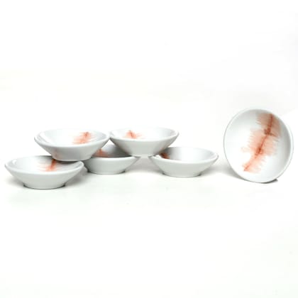 Tablejoy Dip Bowl Set Of 6 Round Bowls White And Red For Dining Table, Home, Restaurant Serving Dips, Snack, Sauce Serving, Microwave And Diswasher Safe, Aesthetic Design, Light Weight And Durable,