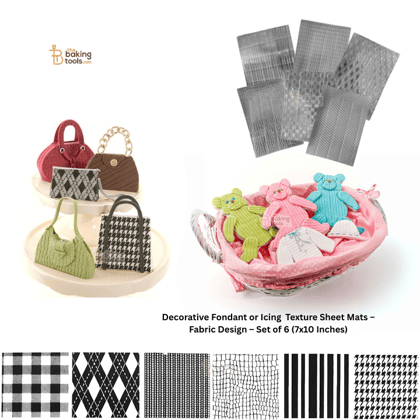 Decorative Fondant or Icing  Texture Sheet Mats – Fabric Design – Set of 6 (7x10 Inches)