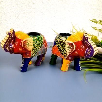 Elephant Tea Light Stand Showpiece | Decorative Candle Tealight Holder - For Home, Table, Living Room Decor | For Festival Decoration & Gifts - 6 Inch (Pack of 2)-Set Of 2