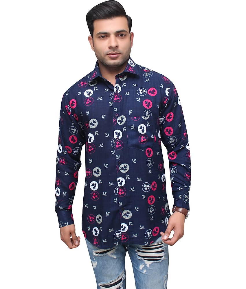 Aish N Ridh Cotton Regular Fit Printed Men's Casual Shirt - Navy ( Pack of 1 )
