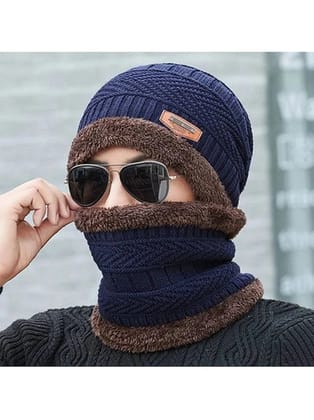 Infispace Blue Woollen Mens Cap ( Pack of 1 ) - Blue