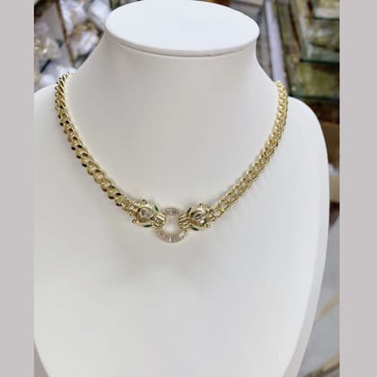 Panther Face Ring Gold Cubic zirconia Curb Chain Necklace For Women